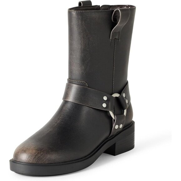Women's Brown Lilith Short Moto Boot with Buckles Biker - Picture 1 of 7